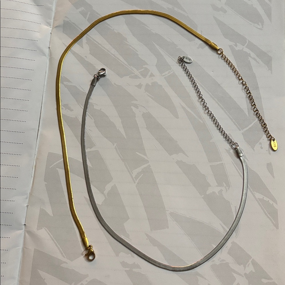 18k Gold Plated Gold and Silver Snake Chain Choker Necklaces SET OF 2